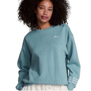 Victoria’s Secret PINK Ivy Fleece Oversized Crewneck Wellness Club Blue Size XL